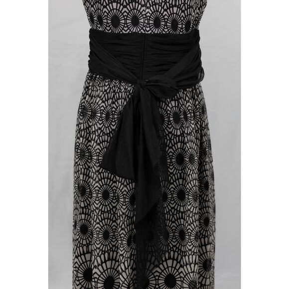 London Times Size 8 Dress Cocktail Sash Tie V Neck Black Gray - Picture 5 of 7